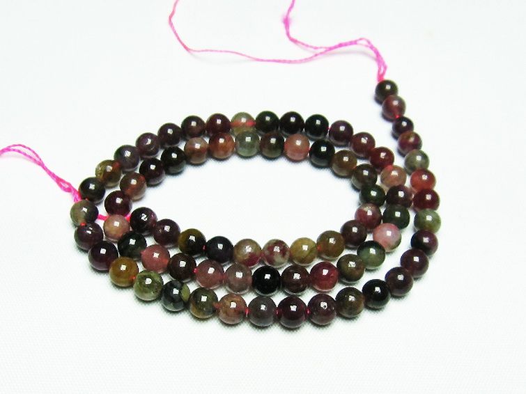 ミックスカラー トルマリン 一連 ビーズ 6mm [t75-6987] 1枚目