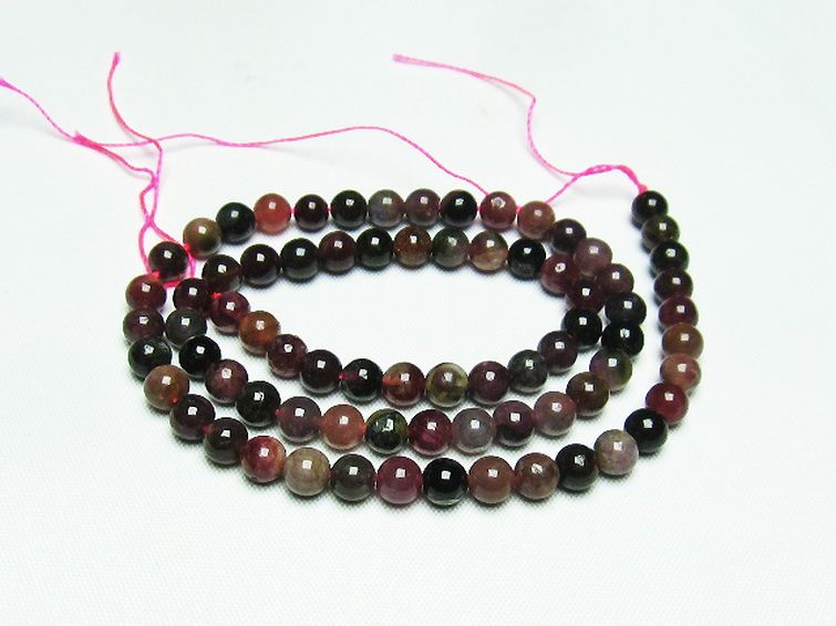 ミックスカラー トルマリン 一連 ビーズ 6mm [t75-6998] 1枚目