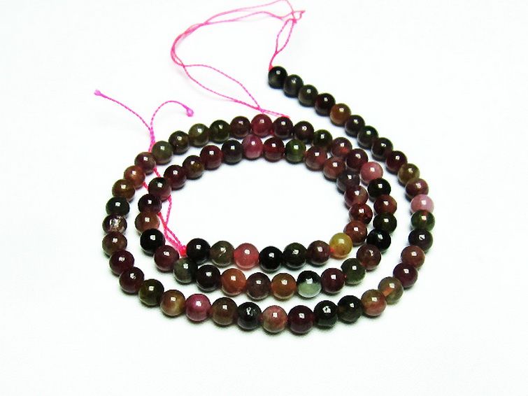ミックスカラー トルマリン 一連 ビーズ 5mm [t75-7027] 1枚目