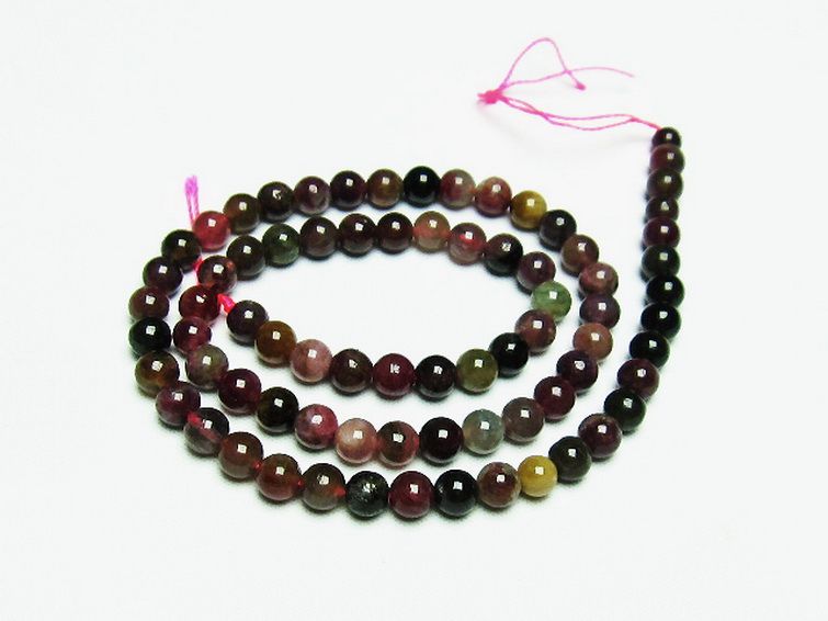 ミックスカラー トルマリン 一連 ビーズ 6mm [t75-7190] 1枚目
