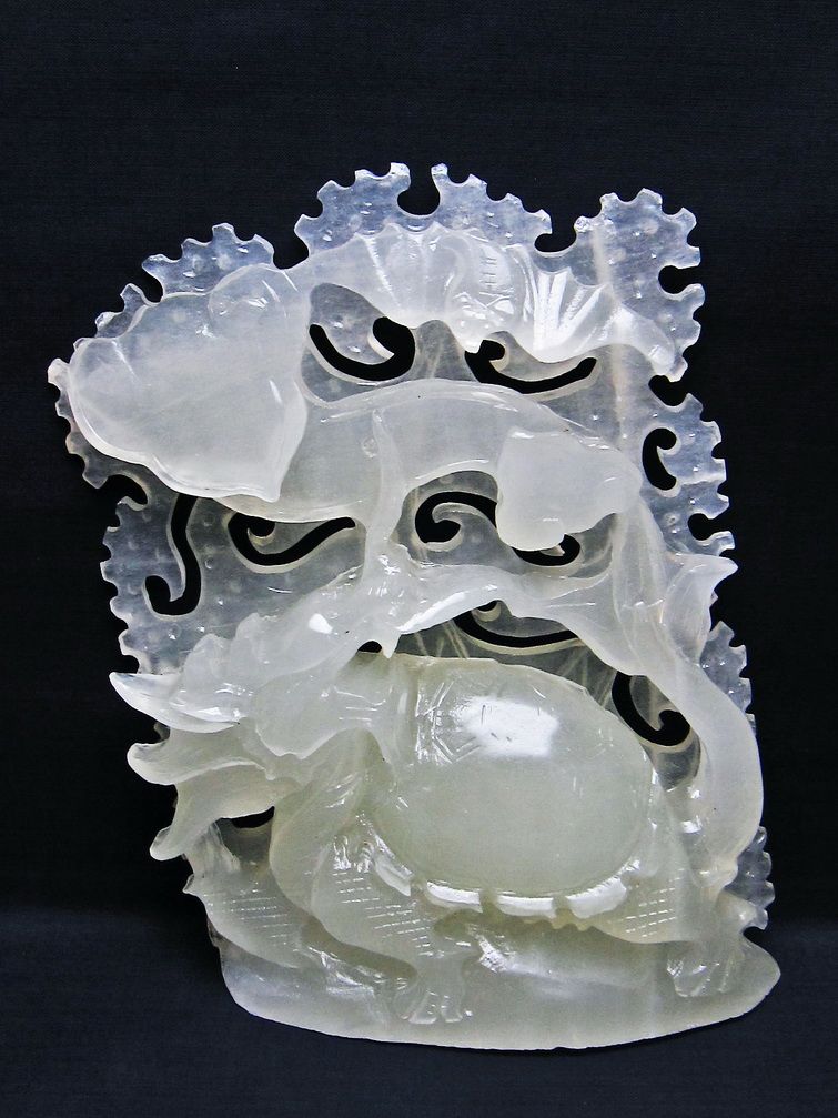 1.5Kg 漢白玉 手彫り 龍 置物 [t757-1976] 1枚目