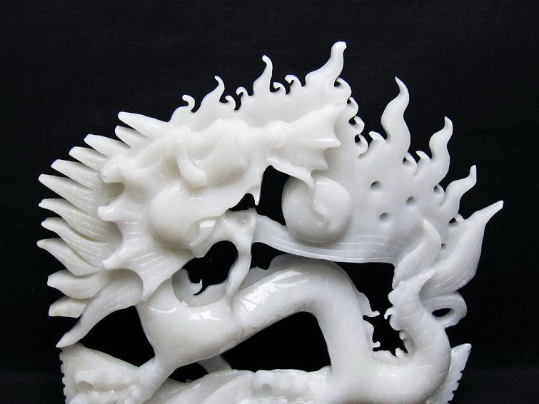 2.1Kg 漢白玉 手彫り 龍 置物 [t757-1981] 2枚目