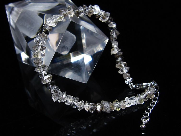 スティブナイト（輝安鉱）入り | ハーキマーダイヤモンド水晶 ブレスレット [T99-5839] 2枚目