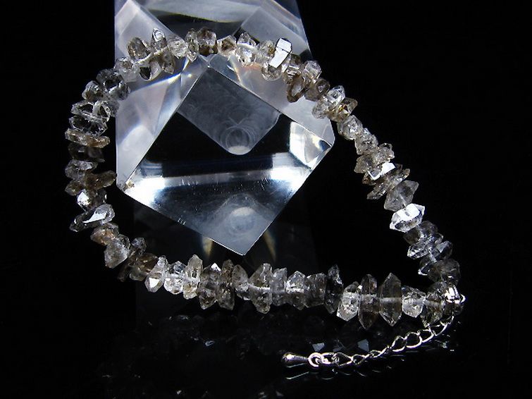 スティブナイト（輝安鉱）入り | ハーキマーダイヤモンド水晶 ブレスレット [T99-5871] 2枚目