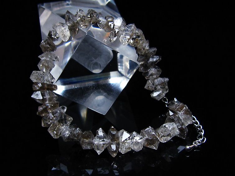 スティブナイト（輝安鉱）入り | ハーキマーダイヤモンド水晶 ブレスレット [T99-5886] 2枚目