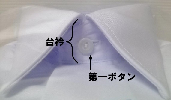 学生シャツ襟元第一ボタン