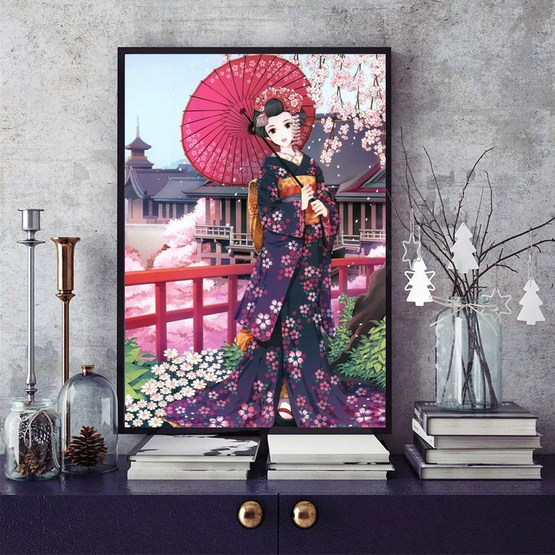 クロスステッチキット 美人 着物 和風 傘 手芸キット 人物 刺繍キット