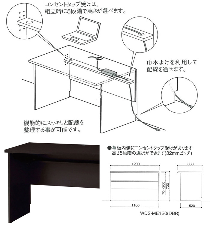 かさばる配線をまとめて目隠し》KOEKI ワークデスクW1200mm