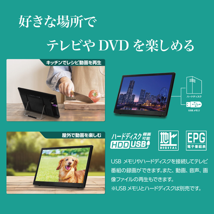 OVER TIME DVDプレーヤー搭載 14インチ フルセグ ポータブルテレビ OT