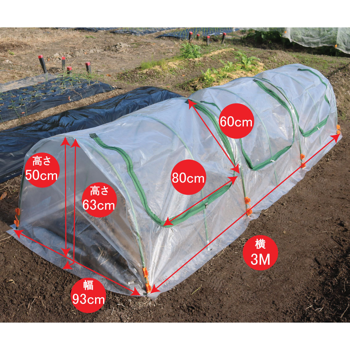 ファスナー付き ビニールハウス 菜園らくらく保温カバー3M 作業窓3カ所