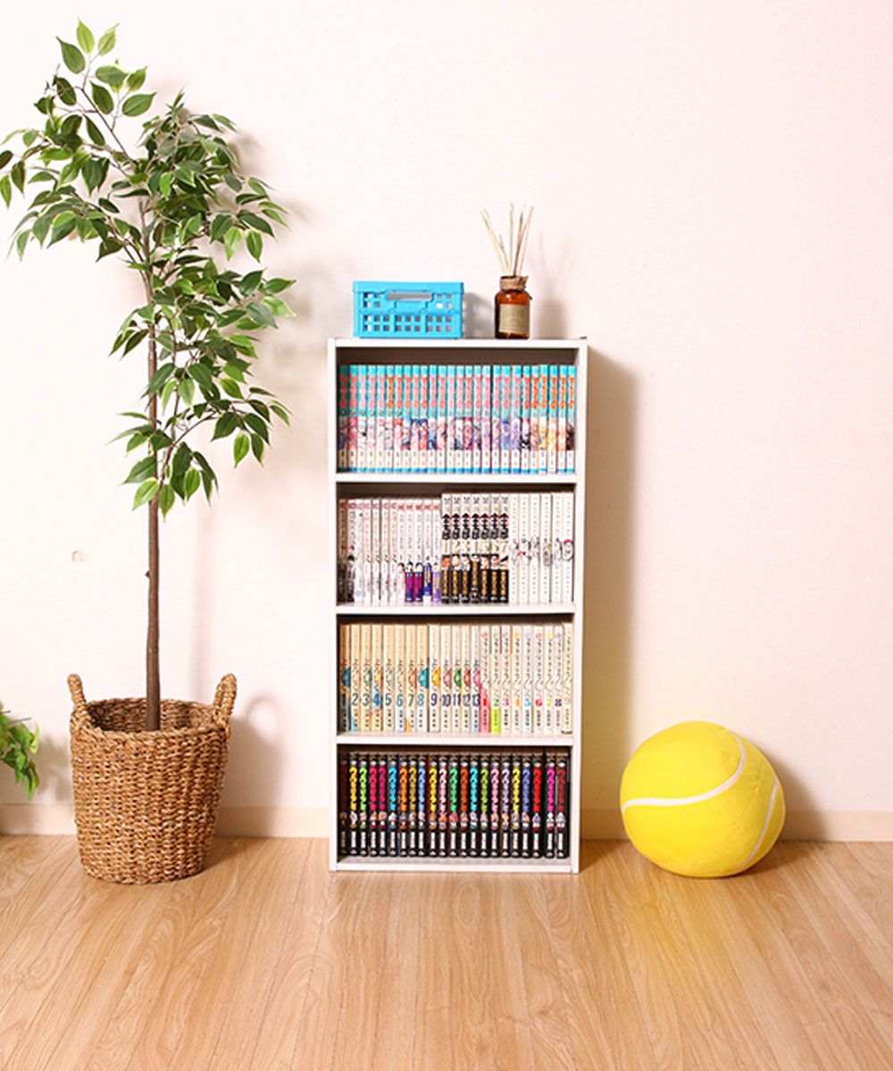 本棚 4段 コミック収納 41.8×18.5×89cm ホワイト HP9418WH 不二貿易