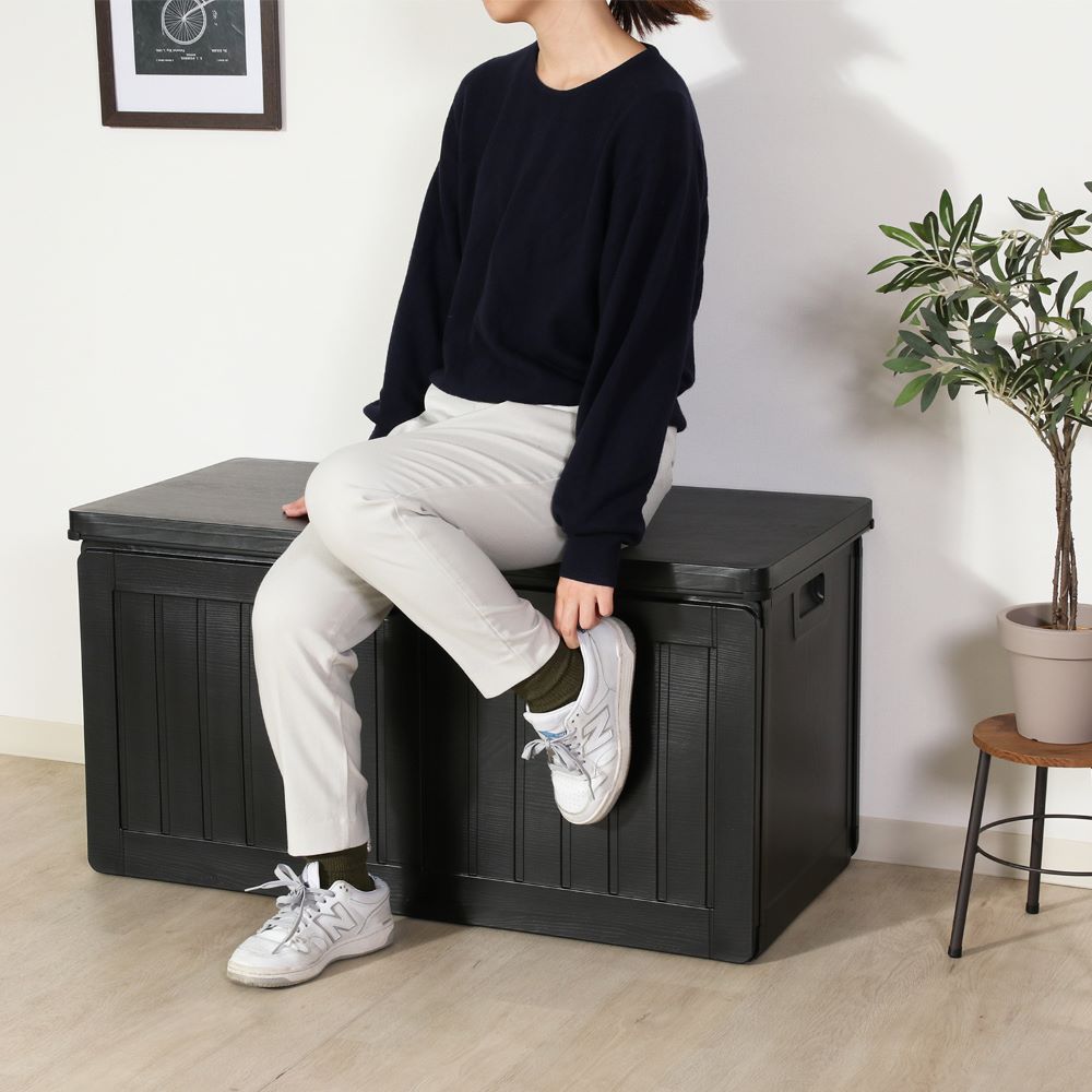収納BOX ベンチ 190L ブラック 組立式 不二貿易 | 宅配ボックス 収納
