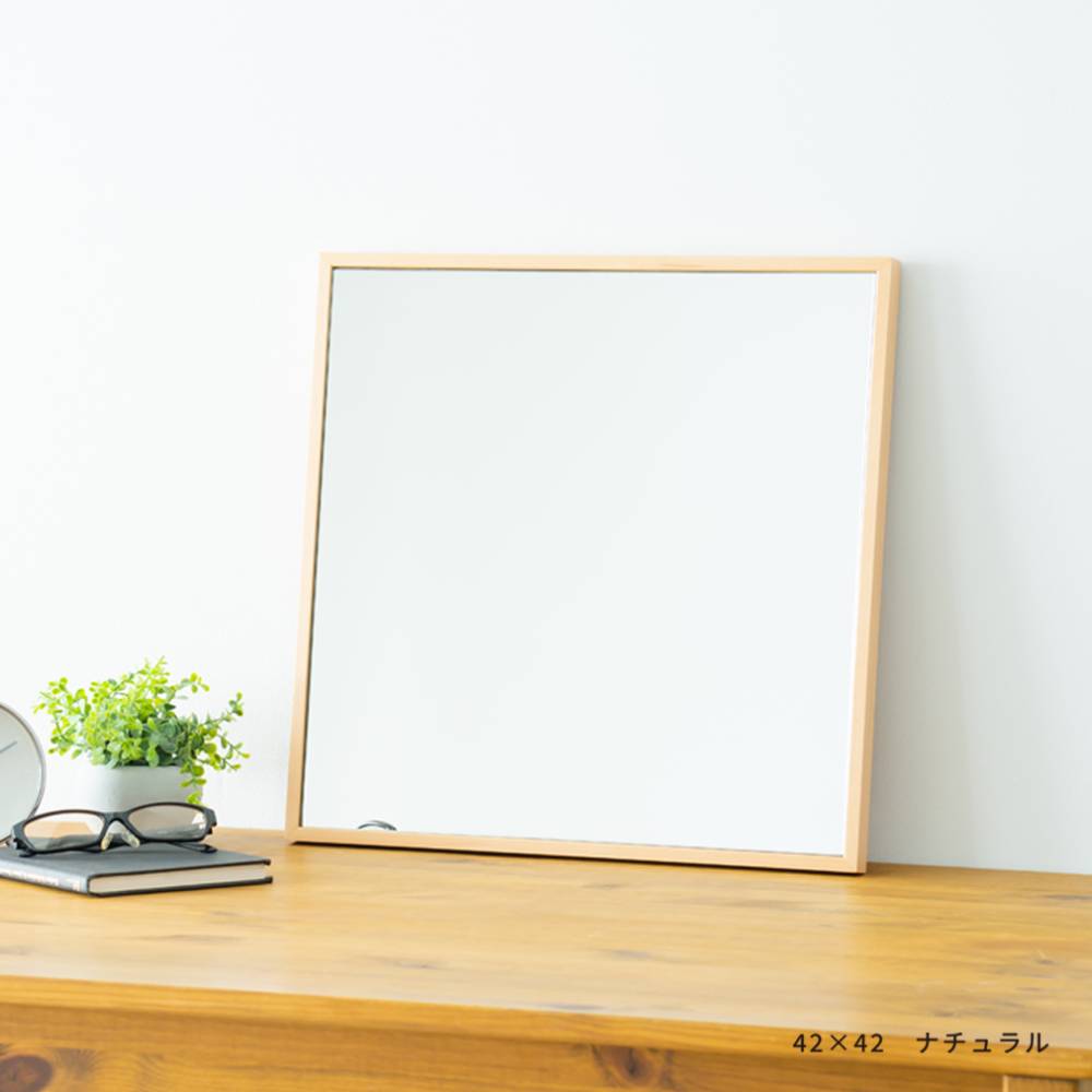 ⭐︎新品/未使用⭐︎ イタリア製 クラシカル木製枠ウォールミラー 細枠 正方形 ウォールミラー 幅42cm NK-9 天然木 鏡 壁掛 組立不要