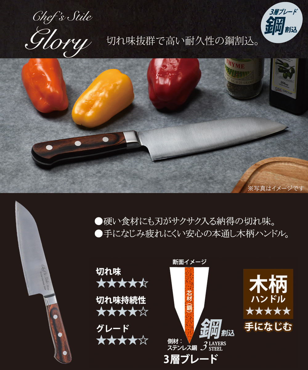 包丁 三徳包丁 165mm 木柄 FN-108 グローリー ベストコ | 三徳