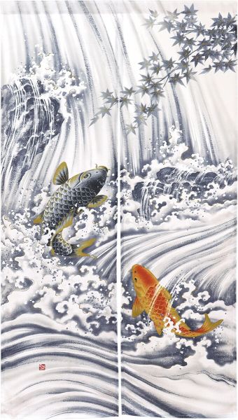 のれん 和風 ロング浮世絵シリーズ 85×150cm 赤富士/白波/日本橋
