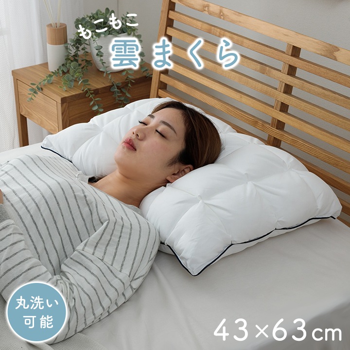 枕 カバー付き 「 雲枕 クラウディア 」 約43×63cm (1195550013029) ふわふわ 肌触り 肌に優しい 安眠 高級 洗える 清潔感