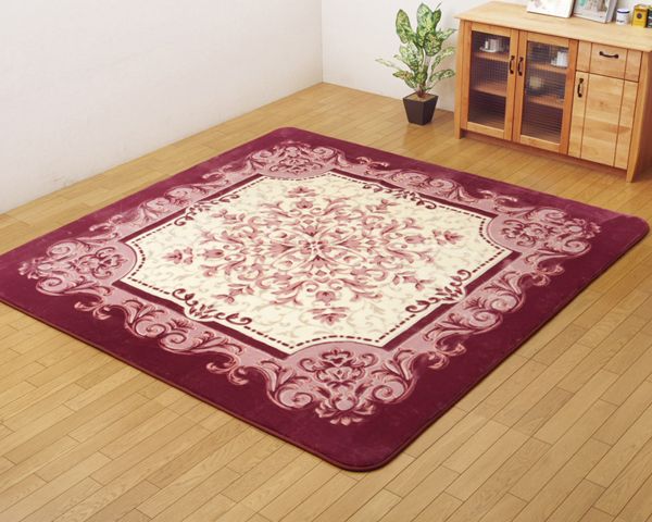 ふかふか ボア ホットカーペットラグ 185x185cm シャルマン グリーン