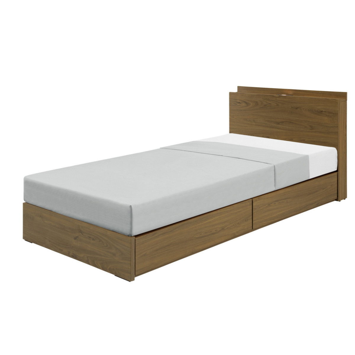 シングル ベッドフレーム 収納付 コンセント付 LEDライト付 木目