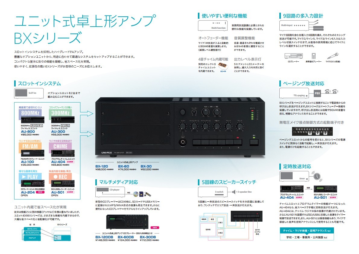 ユニペックス 120W CD・SD・USB付卓上アンプ BX-120DB(旧 BX-120DA