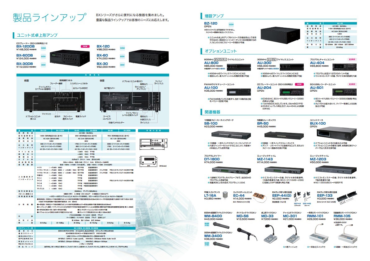 ユニペックス 120W CD・SD・USB付卓上アンプ BX-120DB(旧 BX-120DA