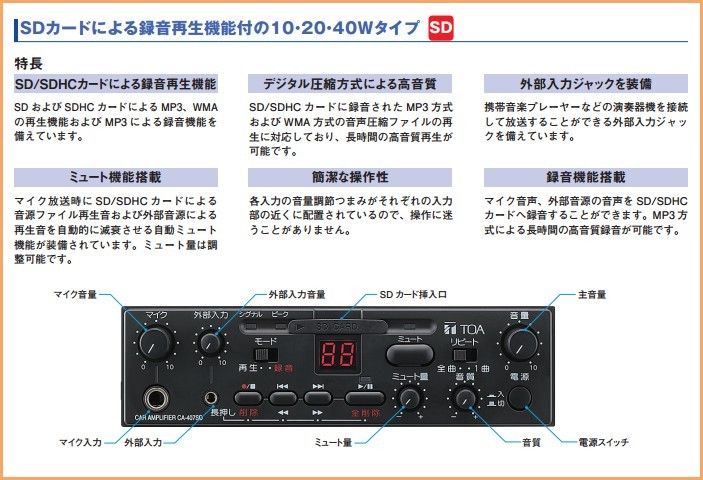 拡声器 TOA 10W SDレコーダー付車載用アンプ CA-107SD : ca-107sd