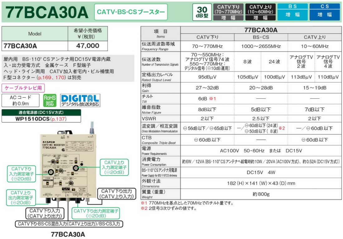 マスプロ 4K・8K対応 CATVブースター 30dB 10B30U-B : 10b30u-b 