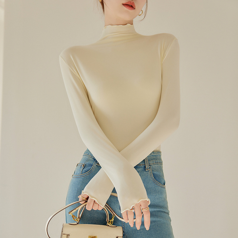 カットソー 秋冬 微起毛 プチハイネック レディース トップス フリル