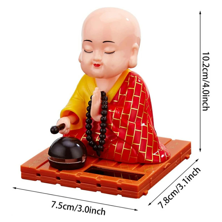 車 運転ソーラー お坊さん 福の神 僧侶 置物 飾り 玩具 木魚 叩く 頭