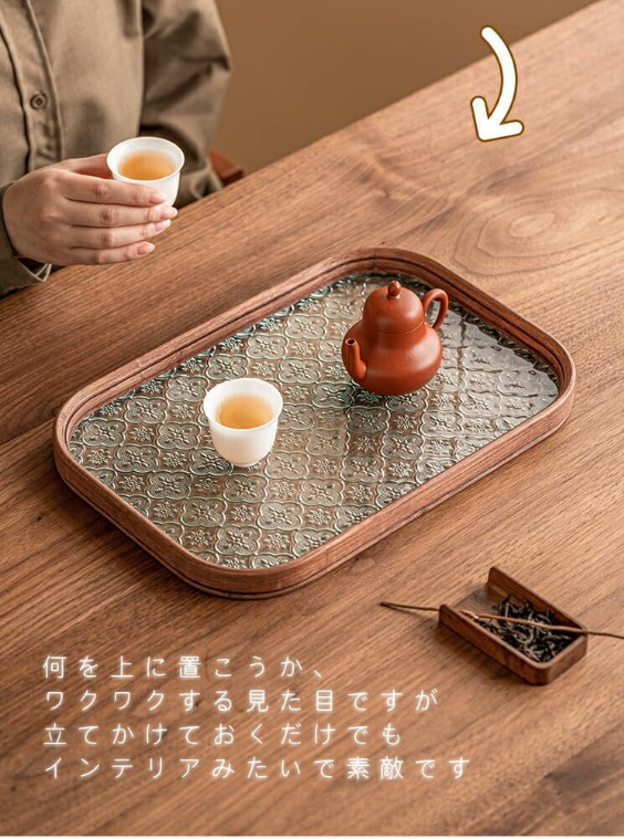 花海棠柄トレー トレイ ガラス 盛器 花柄 カフェトレー ティートレー