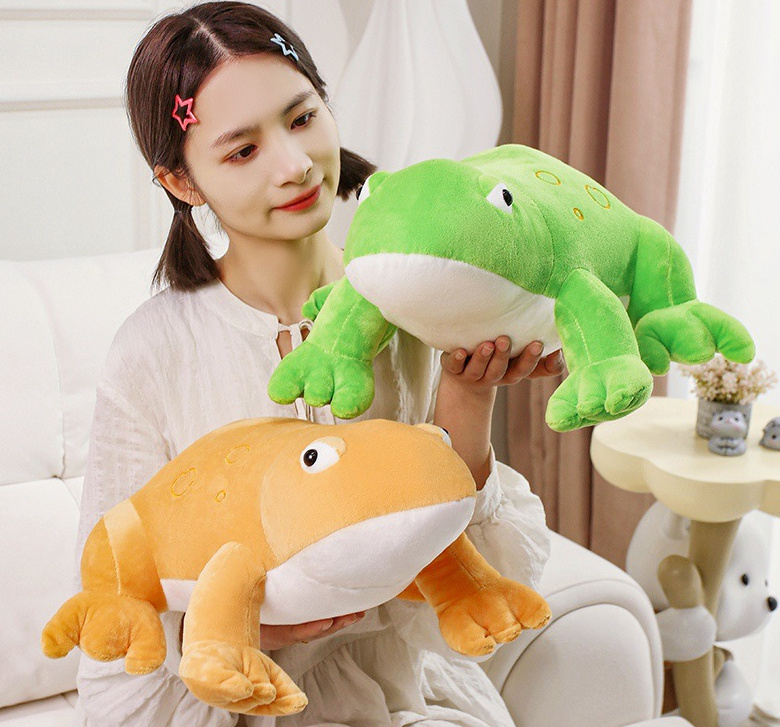 ぬいぐるみ カエル リアル 蛙 グリーン オレンジ ふわふわ モコモコ