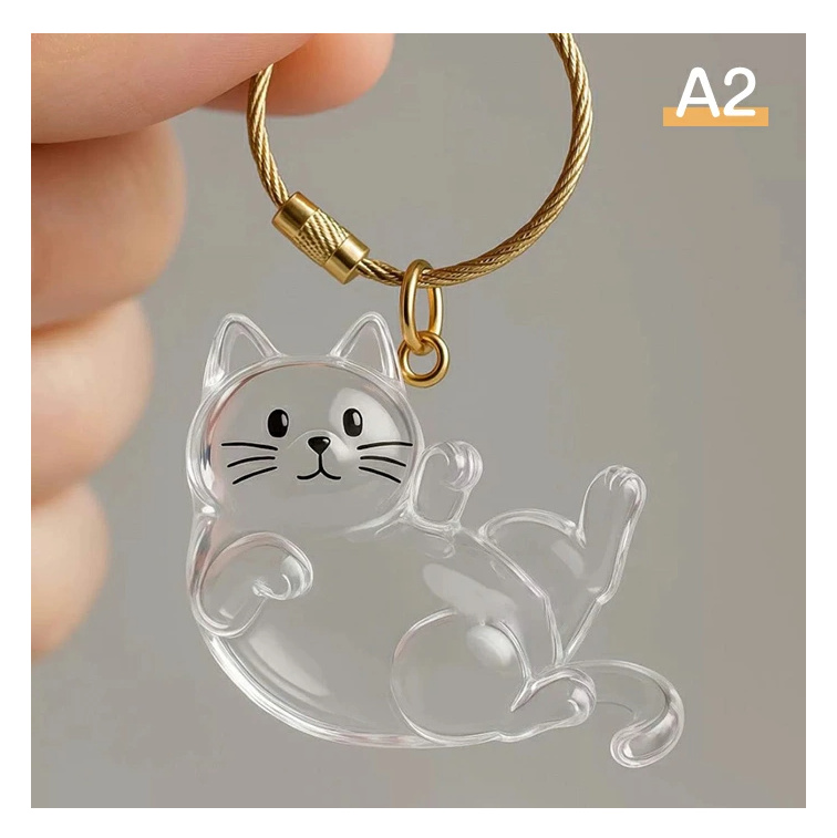 2点セット】ペット 遺毛 ケース 猫型 キーホルダー チャーム 透明 遺毛
