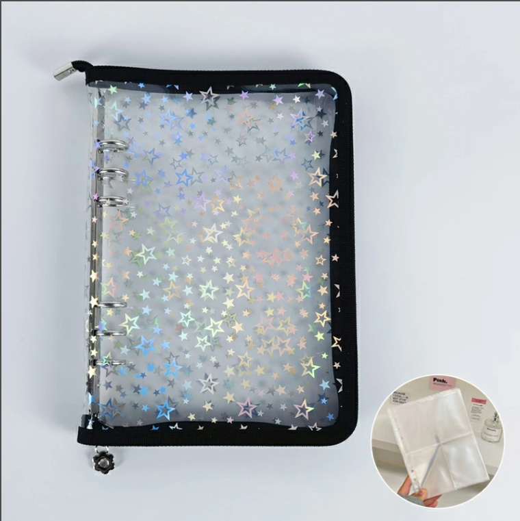 シール帳 A5 大きいサイズ 透明 星柄 可愛い システム手帳 取り外し