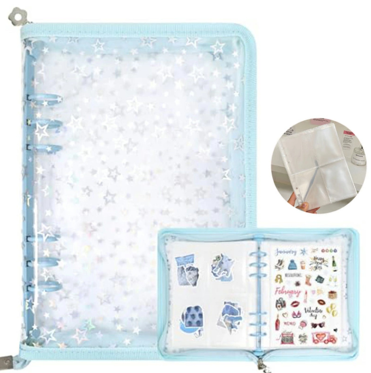 シール帳 A5 大きいサイズ 透明 星柄 可愛い システム手帳 取り外し