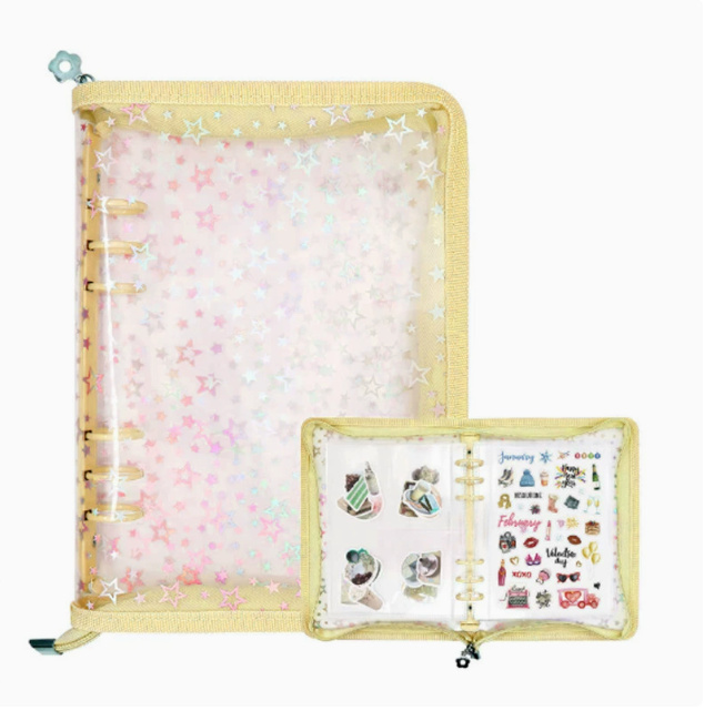 シール帳 A5 大きいサイズ 透明 星柄 可愛い システム手帳 取り外し