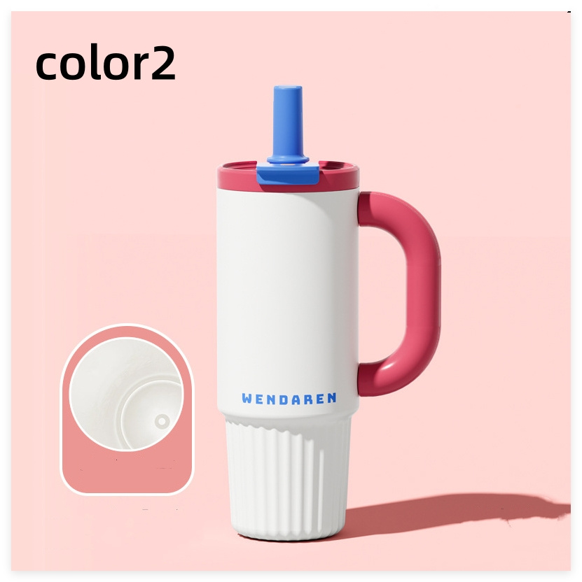 1000ml セラミック タンブラー 水筒 牛乳 ストロー付き 大容量