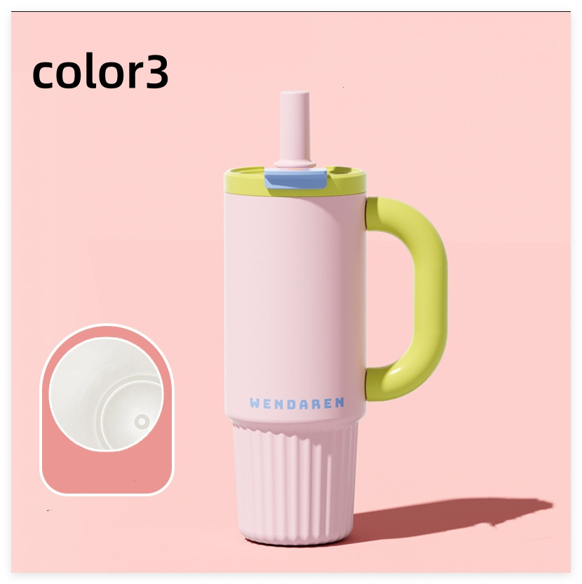 1000ml セラミック タンブラー 水筒 牛乳 ストロー付き 大容量