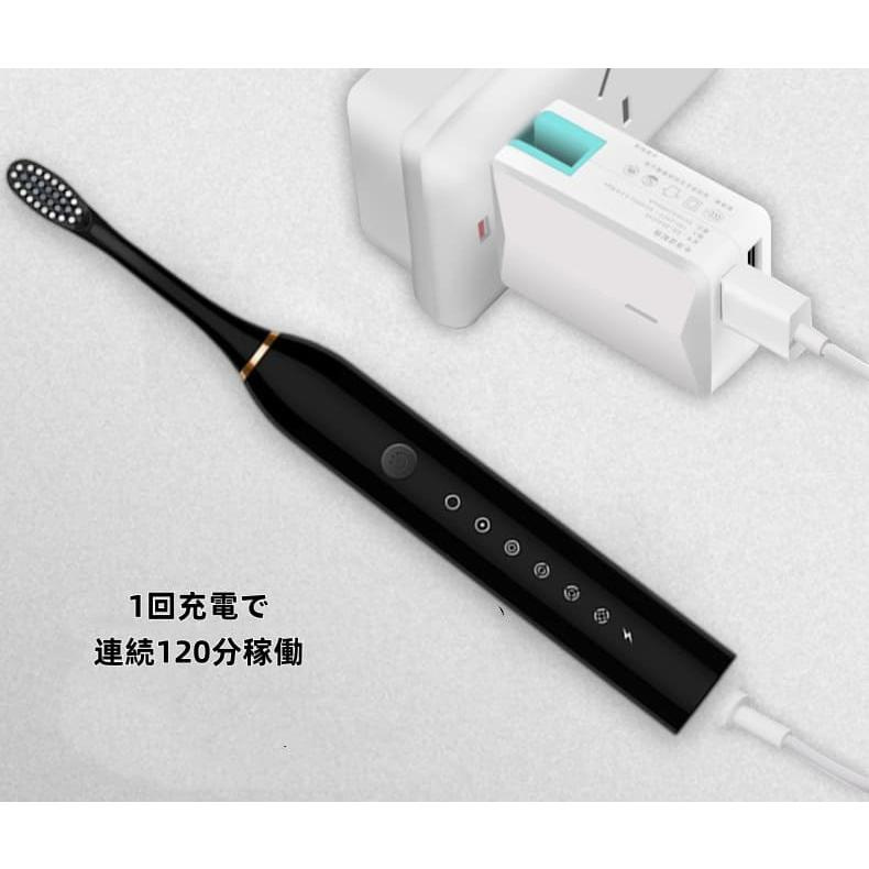 電動歯ブラシ本体 ブラック 充電器・替えブラシ付き 即納 電動歯ブラシ 替えブラシ3本付き usb 充電式 本体 防水 人気 携帯