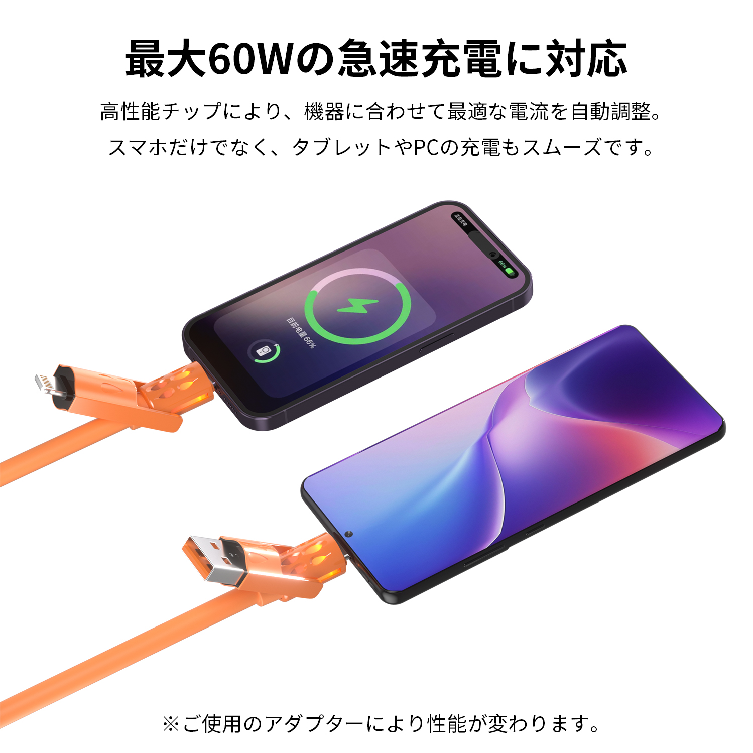 WAPIK 【2026最新】iPhone 充電 ケーブル 4IN1 液体シリコン製 急速