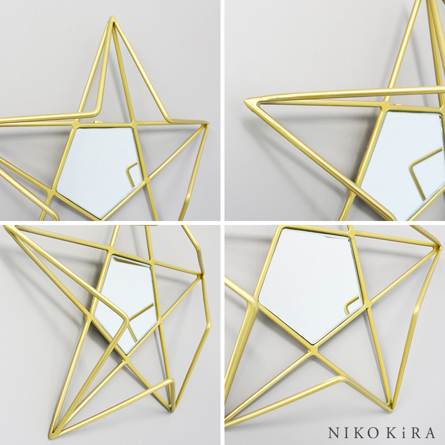 ゴールド 風水 開運 超歓迎された おしゃれ 壁掛け ミラー 鏡 ウォール 真鍮 インテリア 玄関 かわいい モダン トイレ 洗面 星型 北欧