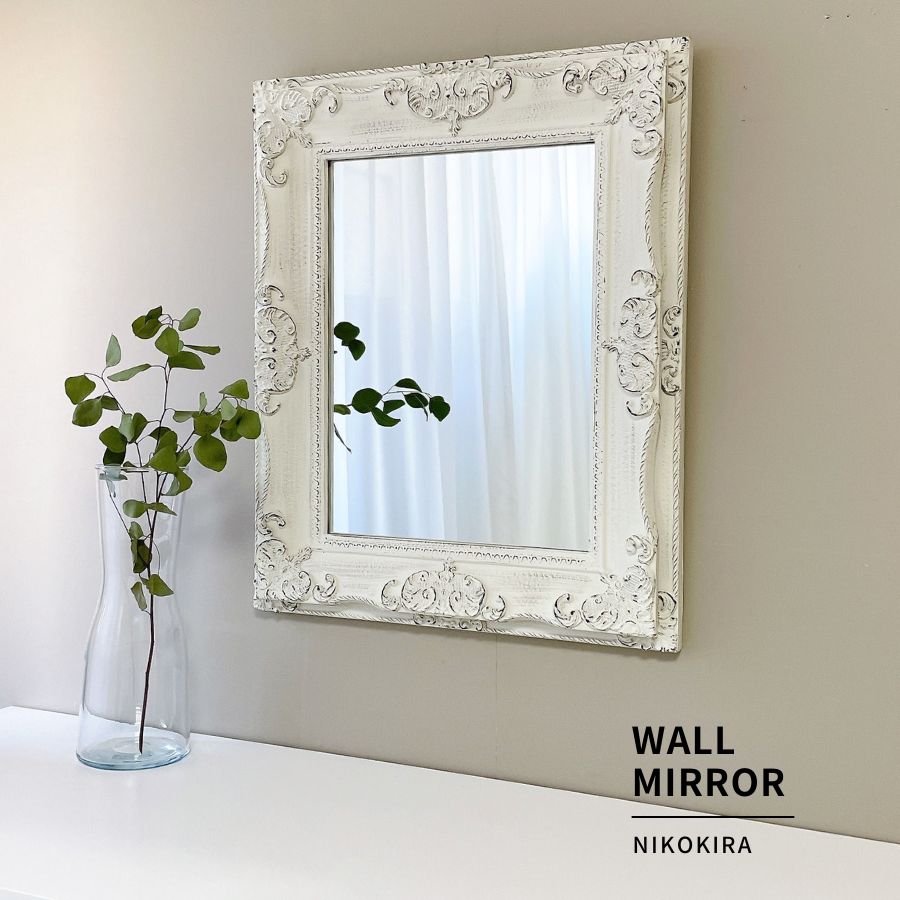 アンティーク壁掛け鏡　55cm65cmホワイト 楽天市場】鏡 壁掛け アンティーク イタリアスタイル クラシック風