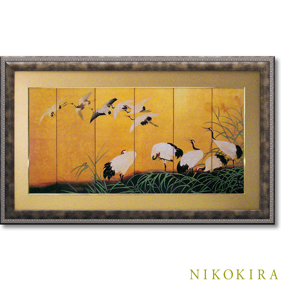 アート画 絵画 鶴 立体画 鶴 額縁付き アートパネル 日本 名画 ツルの舞 111cm 68cm 鶴 つる おしゃれ