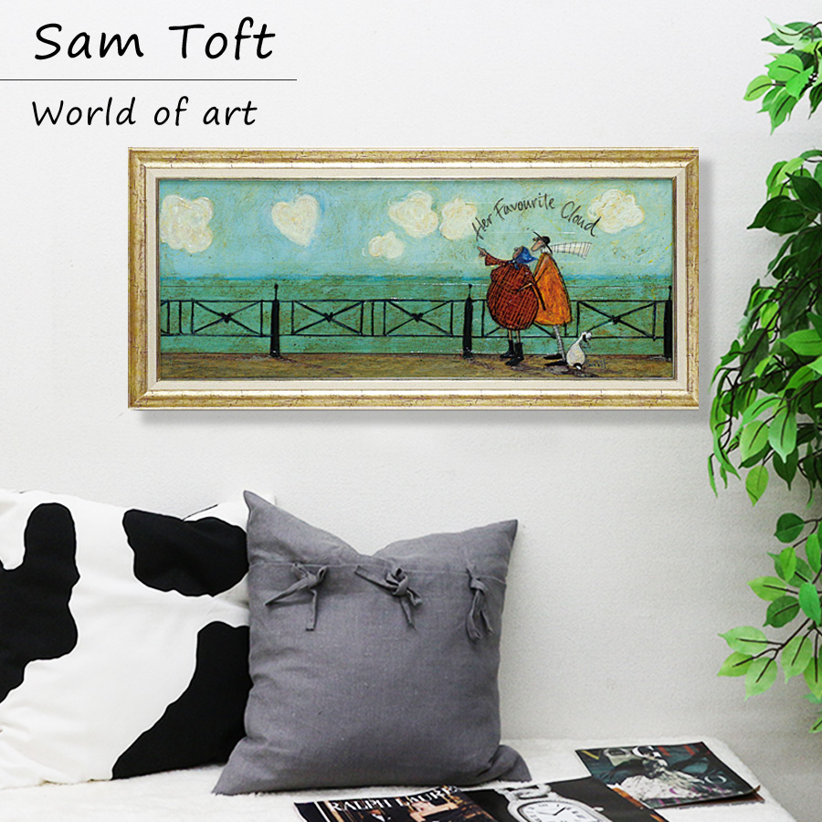 サムトフト 絵画 犬 いぬ Sam Toft アートパネル 絵 アートフレーム インテリア 玄関 おしゃれ 名画 風景画 油絵 彼女の好きなハート雲  ポスター 幸せ 北欧