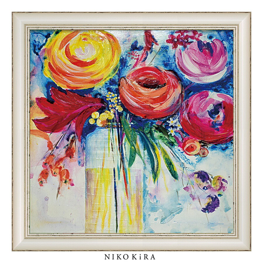 絵画 油絵 原画 抽象画 花 北欧 カラフル ピンク アート インテリア F8