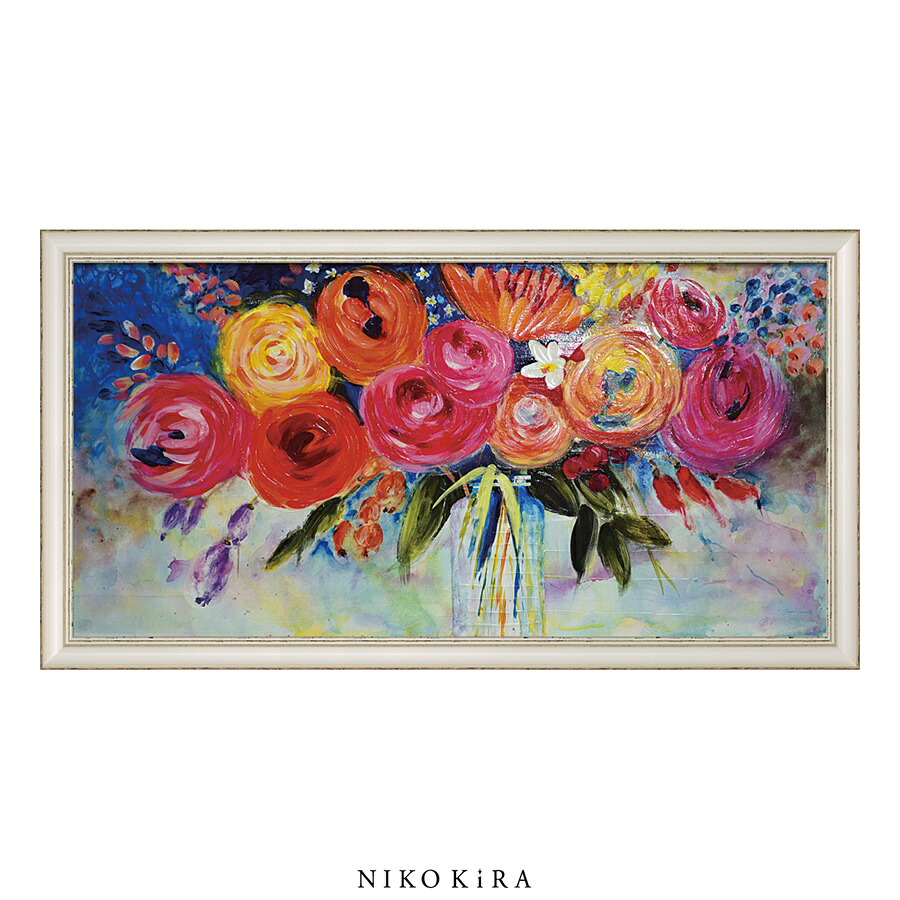 絵画油絵原画抽象画花北欧カラフルピンクアートインテリアF8