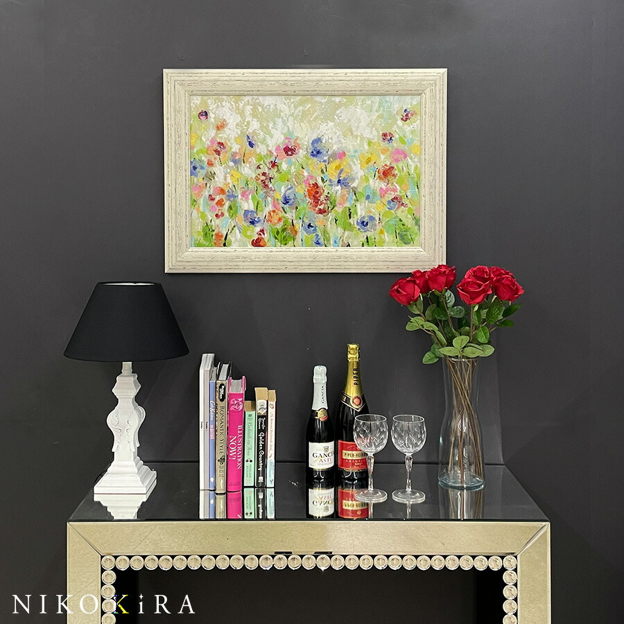 シルビア 花 薔薇 花瓶 バンケット オレンジ背景 額縁 アート