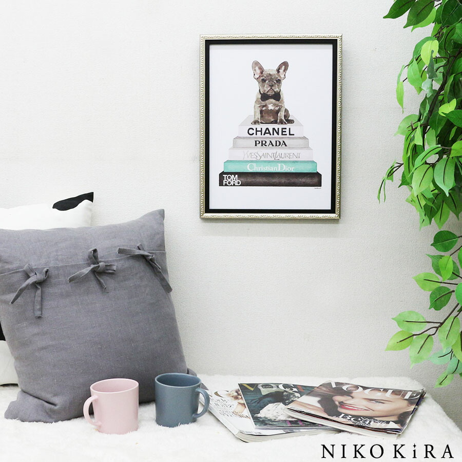 アートパネル アートポスター ブランド Chanel ブックスタック 絵画 愛犬 動物 ルイ おしゃれ 犬 ペット ヴィトン 本 シャネル 56 5cm プラダ 絵 アート ディオール M フレーム付き キャンバス コーギー ブック 43 5cm いぬ
