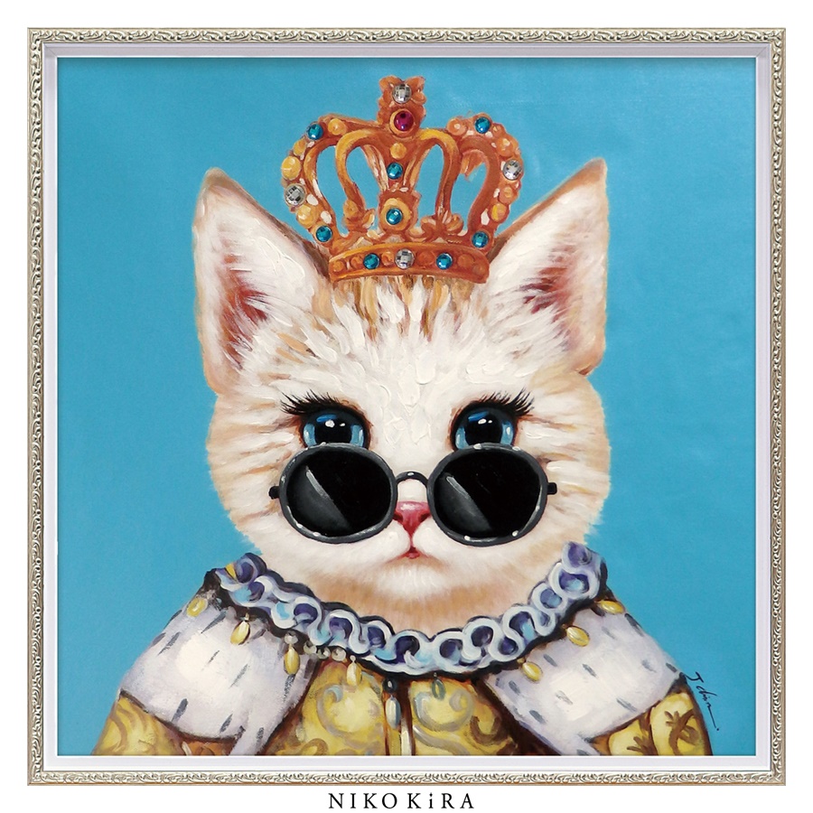 動物 絵画 インテリア 油絵 玄関 絵 アートパネル 飾る アート おしゃれ 北欧 壁掛け かわいい ネコ 猫 キャット 好き ブルー キング Mサイズ