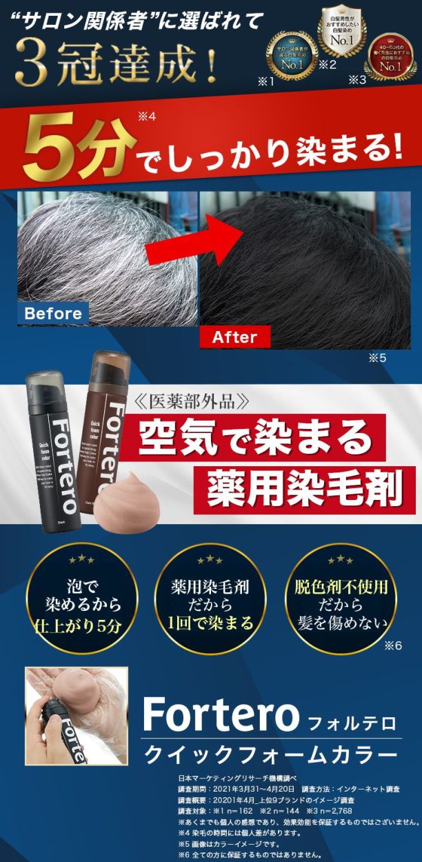 【医薬部外品】白髪染め Fortero クイックフォームカラー［ブラック］(40g)1本 男性用 ヘアカラー 染毛剤 毛染 フォルテロ