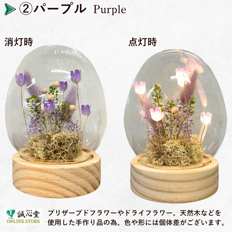 LEDライト フラワーアレンジ タマゴ型 ガラスドーム ドライフラワー