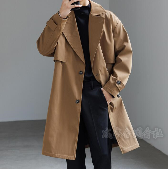 3色 メンズ トレンチコート ロングコート ダブルブレスト ジャケット